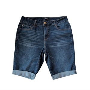 d. jeans Cuffed Denim Bermuda Jean Shorts 10 Dark Wash Blue Pockets